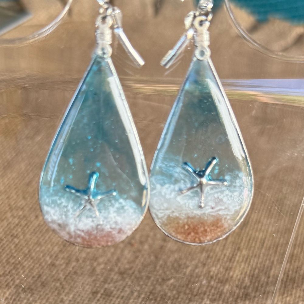 Blue and White Teardrop Earrings